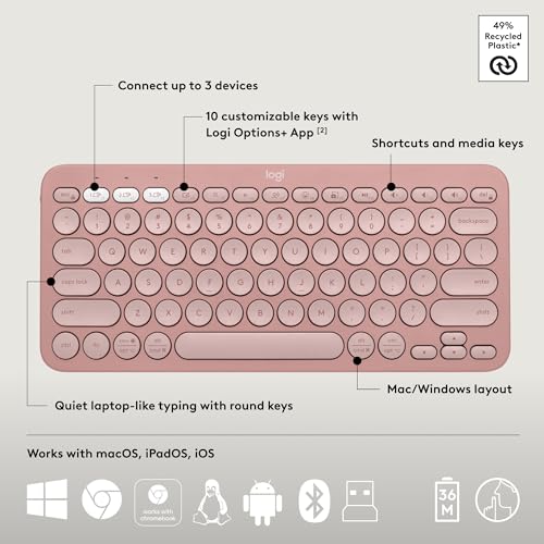 Image of Logitech Pebble 2 Combo, Wireless Keyboard and Mouse, Quiet and Portable, Customizable, Logi Bolt, Bluetooth, Easy-Switch for Windows, macOS, iPadOS, Chrome - Tonal Rose