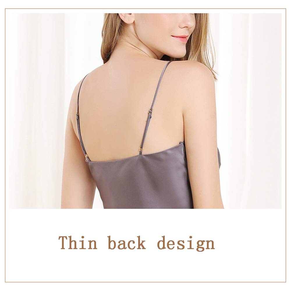 Conjunto de Pijama de Seda con Tirantes ultrafinos, Suaves y cómodos, Transpirables y con diseño de Ribete en el Cuello en V Ajustable, Color champán, L,Champagne-L