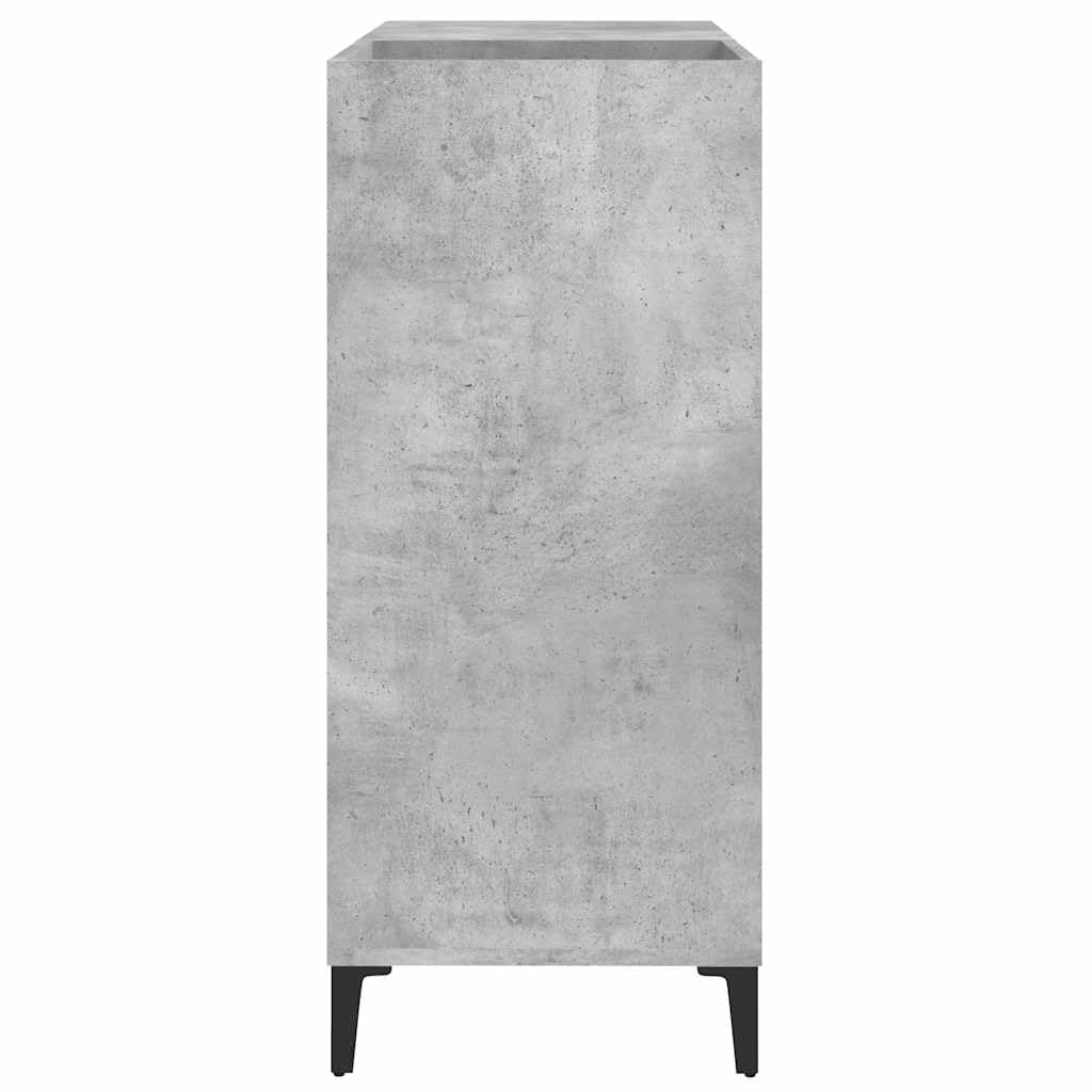 Armario de discos de madera con patas de metal y placa superior estable para almacenamiento de 180 discos LP, color gris hormigón, 84,5 x 38 x 89 cm