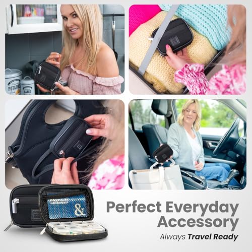 Image of Made Easy Kit Pill Case - Weekly Medicine Organizer with Removable Seven-Day Vitamin & Supplement Box - Premium Neoprene for Travel Purse Accessory (Black)