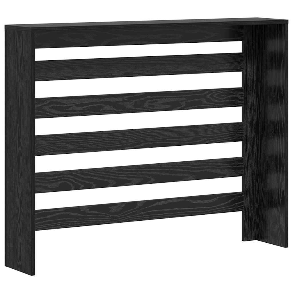Heizkörperabdeckung Schwarz Eichen-Optik aus Holzwerkstoff 104 x 20 x 82 cm mit oberem Regal und vertikalen Latten, für Innenbereich, moderne Wohnraumlösung mit effizientem Wärmefluss