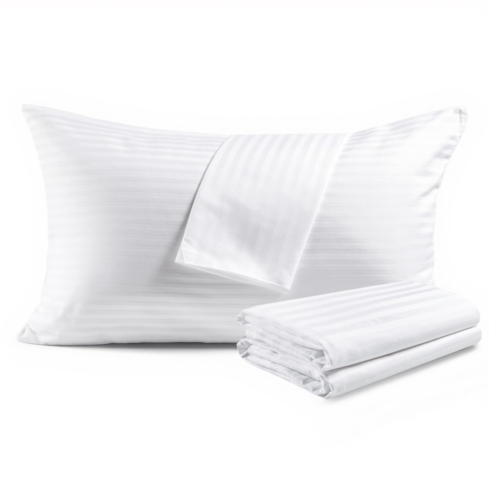 FAUNNA 600TC 100% Cotton Pillow Protectors, Standard Size (20x26), 2 Pack, Oeko-TEX Certified, Hotel Grade Pillow Cover with Silent Zipper, Zip Up Pillow Cases, White