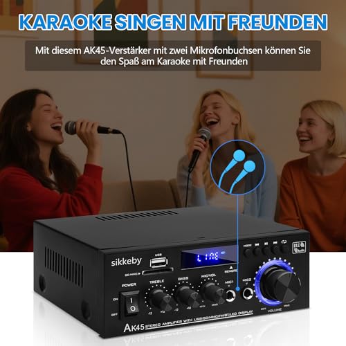 HiFi-Verstärker AK45 Mini Bluetooth Stereo-Audioverstärker Receiver 12V/ 220V 600W 2 Kanäle...