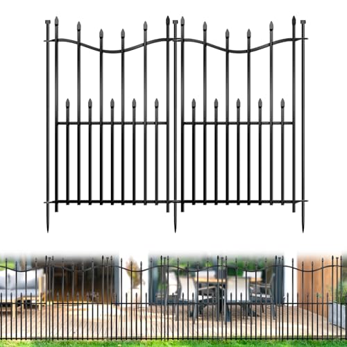 10 Panels No Dig Decorative Garden Fence, 32in(H)×22ft(L) Heavy-Duty Rustproof Metal Panels, Outdoor Dog Barrier for Yard & Patio, Landscape, Border| Portable Temporary Fencing