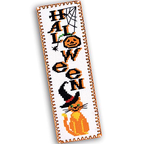 Image of Povitrulya Halloween Cross Stitch Bookmark Kit 'Red Cat in Witch Hat'