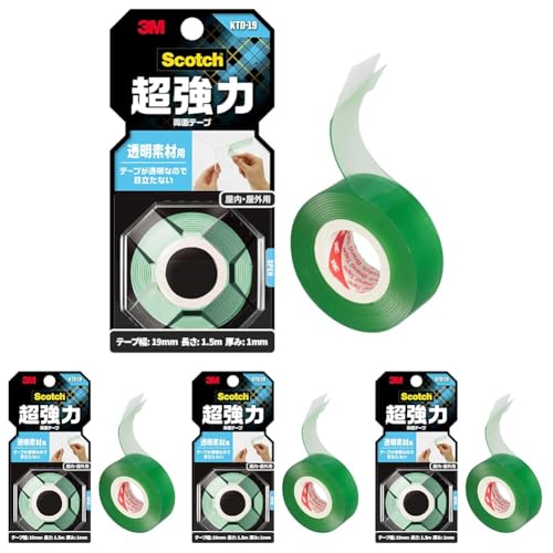 3M 両面テープ 超強力 透明 素材用 幅19mm 長さ1.5m スコッチ KTD-19 小巻 (× 4)