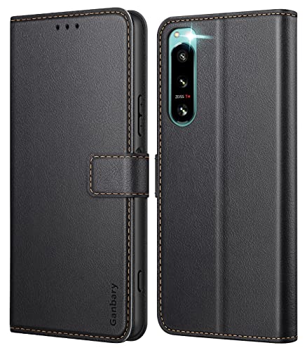 Ganbary Coque pour Sony Xperia 5 IV, [Housse en Cuir PU Premium] [Etui à Rabat] [Pochette de Portefeuille], Étui de Protection pour Sony Xperia 5 IV - Noir Cover