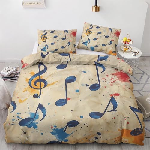 Funda Nordica Cama 105 Notas Musicales Funda Nórdica 200x200 Retro Ropa de Cama de 3 Piezas Microfibra Funda Edredon 200x200 cm y 2 Fundas de Almohada C6654