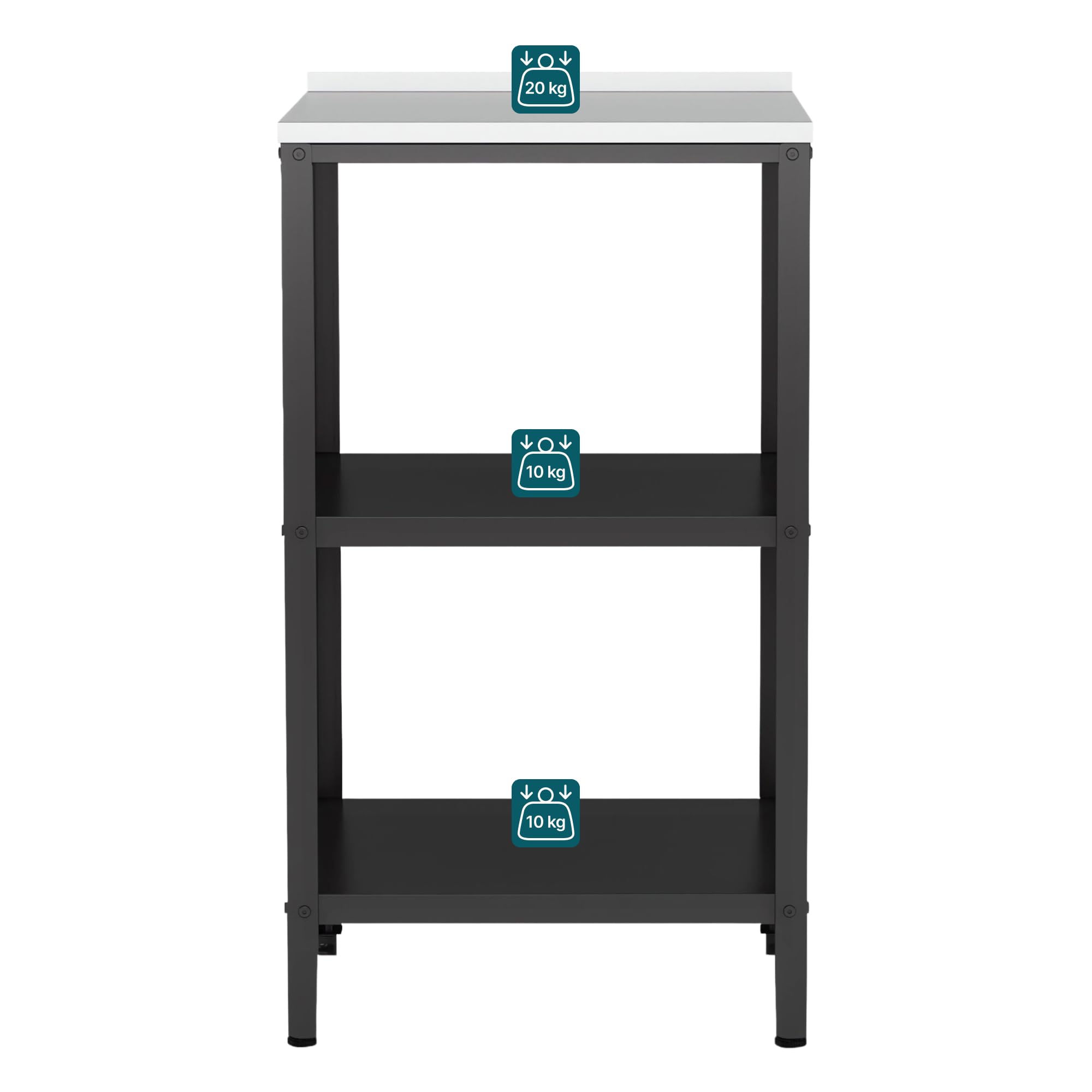 casa.pro Bancone da Giardino Scaffale da Esterno a 3 Ripiani 92 x 50 x 50 cm Mobile in Acciaio con Piedini Regolabili per Livellare - Argentato/Nero opaco