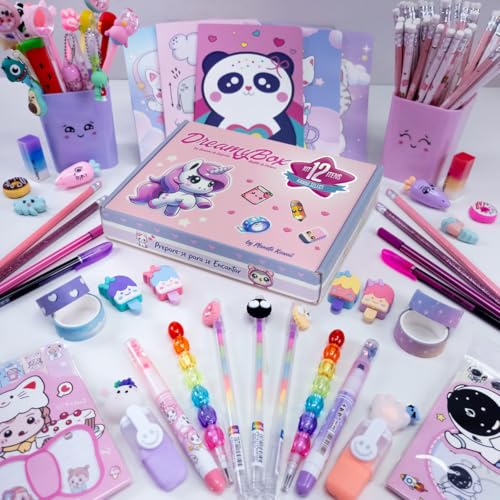 Kit Papelaria Criativa Fofa Caderno, Marca-Textos, Canetas Bichinhos, Com Caixa de Presente Volta às Aulas Material Escolar Fofo Presente Menina