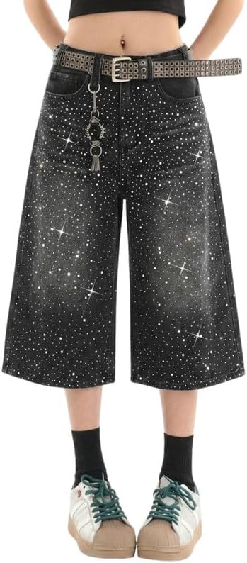 Cropped Jeans for Women Men High Waist Wide Leg Baggy Jorts Y2K Casual Denim Capris Pants Grunge Summer Clothes.