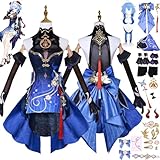 Genshin Impacto Ganyu Nueva Piel Cosplay Traje de Juego de Personaje Uniforme Completo Conjunto de Halloween Fiesta de Vestir Traje con Peluca Tocado para Mujeres Niñas (XXL)