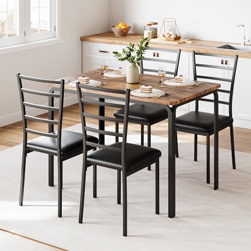 GAOMON 5-Piece Dining Table Set, Sturdy Wooden Square Table and Chair Breakfast Table Set for 4 Person,for Home or Commercial Dining Room,Vintage Brown