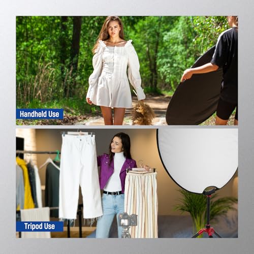 Image of NEEWER 32 inch /80cm Light Reflector, 5 in 1 Foldable Multi Disc Photography Light Diffuser Translucent /Silver /Gold /White /Black with Clamp /Grips, 3 /8 inch Thread /Cleaning Cloth for Outdoor Lighting, RF-80II