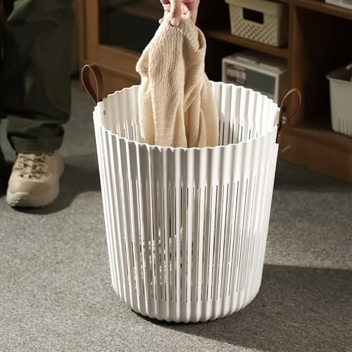 Image of Round Laundry Basket with Handle - Wall Hanging Collapsible Plastic Hamper for Clothes, Toys & Bathroom Storage & Laundry Organization, Freestanding Round Bin