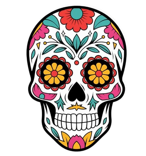 Pegatina Calavera Mexicana Catrina – Sticker de Vinilo a Color 14,5x10 cm – Adhesivo Decorativo Impermeable para Moto, Casco, Coche, Portátil – Diseño Floral Estilo Día de Muertos – Tintas Ecosolvente