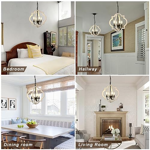 Stepeak 0004 Farmhouse Chandelier, 4-Light Dining Room Light Fixtures Over Table, Distressed Wood White Chandeliers thumb #7