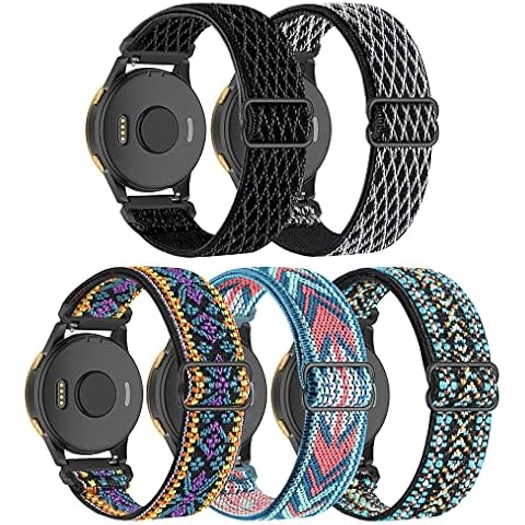 Oanux Stretchy Nylon Bands Compatible with Garmin Vivoactive 3 Watch Bands/Venu Sq/Venu/Vivomove HR/Forerunner 245/645 Music, 20mm Elastic Straps Breathable Braided Wristbands for Women Men (5 Pack) Cover