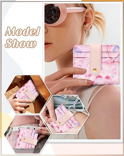 Image of Bistup Small Card Wallet for Women with Keychain, Pink Agate | Clear ID Window, Compact Design for Daily Carry, Durable Material, Sturdy Keychain, Aesthetic