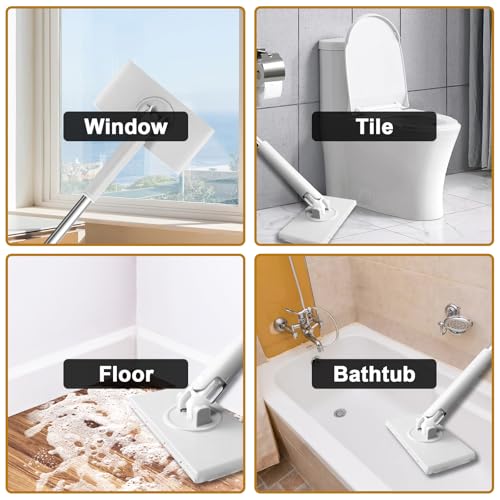 Casbomy Automatischer Tuchwechsel Mini Mop, 360° Rotierbares Wischmopp, Ohne Hände Ersetzen, Anwendbar Wischer Boden, Glas, Küchen und Badezimmerreinigung(1 Wischer+Waschhandtücher 50 Stück/Packung)