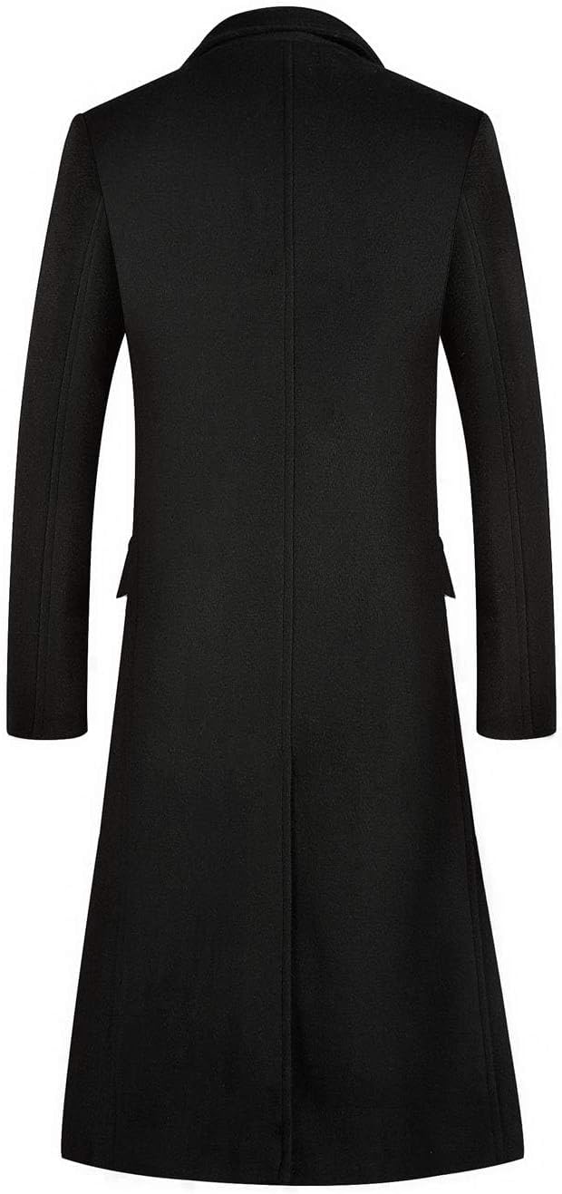 ebossy Men's Wool Blend Full Length Overcoat Single Breasted Long Coat with Flap Pocket - Image 3