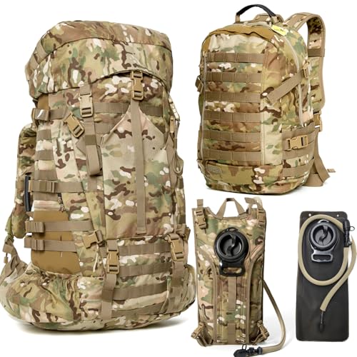Image of MT Military Army Large Rucksack with Detacheable Assault Backpack Hydration Pack Shoulder Straps and Waist Belt Metal Frame | Detacheable