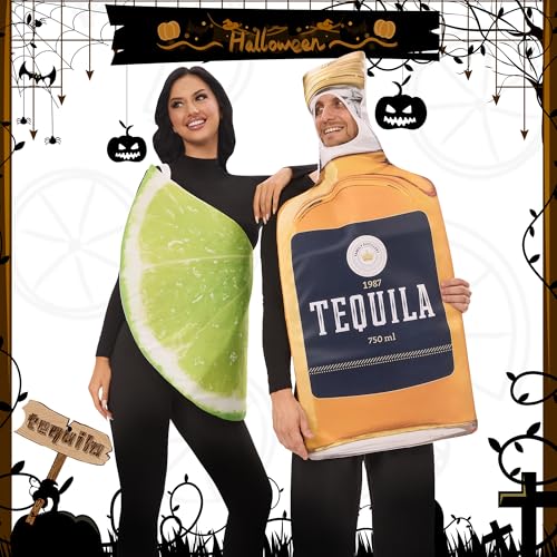 Funnlot Tequila And Lime Couples Costume 2 Pcs Halloween Couple Costumes Funny Margarita Costume Tequila Bottle & Lime Slice Couples Costumes 2024 For Food Theme Halloween Dress Up Party thumb #4