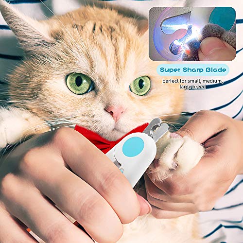 Dog Nail Clippers with Light Avoid Over-cutting, Safety Cat Claw Trimmer Cutter & Pet Toenail Polish File for Small Medium Large Animals Breed, Grooming Scissors for Puppy, Kitten, Rabbit, Bunny