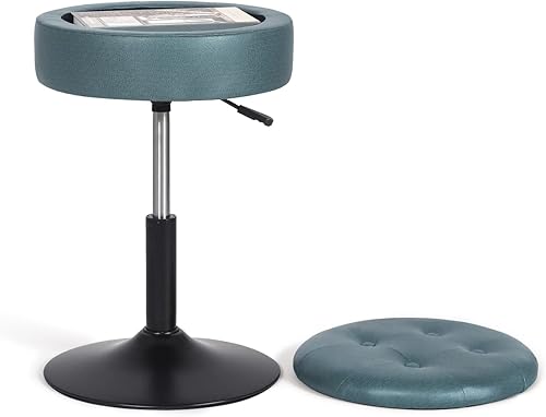 Miniatura 4 de Homebeez Otomana redonda ajustable Leatheaire de almacenamiento, giratoria de 360, taburete de maquillaje, silla de tocador (azul tinta)