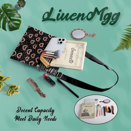 Leopard Cheetah Heart Messenger Bag Small Ethnic Pattern Adjustable Strap Crossbody Zipper Pouch Leopard Cheetah Heart Phone Organizer Wallet Cute Shoulder Handbag for Women Friends-2 7