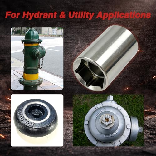 Image of EVRBUL 13 /16 inch Penta Socket 1 /2 inch Drive, 5-Point Utility Tool for Fire Hydrant & Water Meter Valve, Rounded Design, 304 Stainless Steel