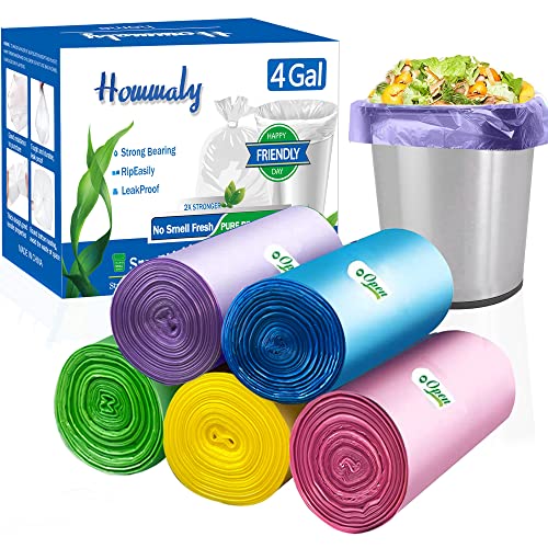 Image of 4 Gallon Small Garbage Bags 250 Counts,Trash Bag Bin Liners, 12-15 Liters Bin Bags Wastebasket Bags for home office kitchen Trash Can,Bathroom,Bedroom 5 Color