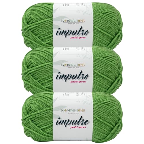 Image of WOAFashions Impulse Hand Knitting & Crochet Yarn, Premium Acrylic, 4 : Medium (Pear Green) (3x100gms / 3.5oz / 200mtr / 218yds)