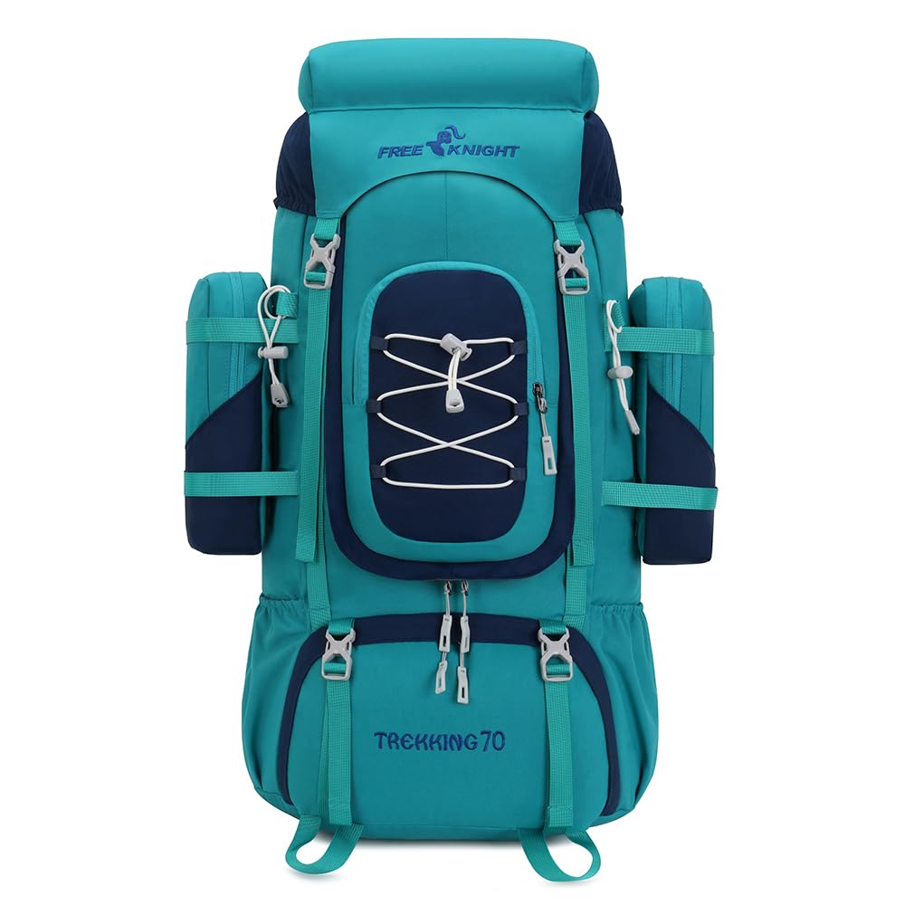 Bseash 70L (65+5) Waterproof Hiking Camping Backpack with Rain Cover, Outdoor Sport Travel Daypack for Climbing Touring (Blue Green) — image 1