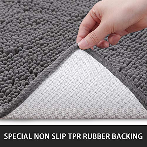 Noahas Grey Long Bathroom Rugs Runner 24''X60'',Absorbent Bath Mats For Bathroom Non-Slip,Washable Carpet,Soft Plush Chenille Shower Mats For Bathroom,Shaggy Durable Bath Rugs With Rubber Backing #TOP6