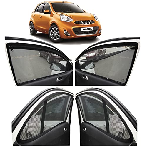 Image of Autofact Magnetic Car Sunshades Compatible with Nissan Micra (Set of 4) - Easy Installation, UV Protection, Keeps Car Cool (Front 2 with Zippers for Easy Access, Rear 2 Without Zippers)