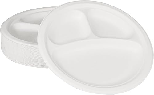 Miniatura 8 de KARAT EARTH KE-BPR09-3CFF- Platos redondos compostables sin PFAS de 9 pulgadas 3 compartimentos 500 unidades