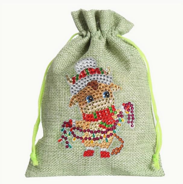 Syntego 5D DIY Diamond Art Kit I Rhinestone Christmas Reindeer Linen Gift Sack Bag for Gifts 30cm x 19cm I Hessian Style Fabric Small Diamond Art I Durable