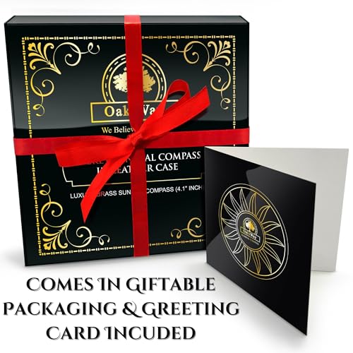 image for OakiWay Brass Sundial Compass in Leather Case - Nautical Gifts for Men