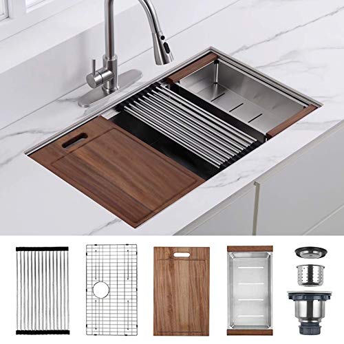 32 x 19 x 9 inch Undermount Kitchen Sink, Workstation Ledge 18 Gauge Stainless Steel Sink Modern Single Bowl Kitchen Sink