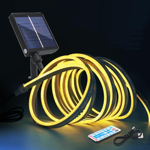 KISUFU 12V Neon Ruban Led avec Contrôleur de panneau solaire, SMD 2835 120 Leds/m Bande lumineux néon, Énergie solaire flexible IP67 Etanche Silicone Néon Light Strip pour Extérieur Déco.0.5M