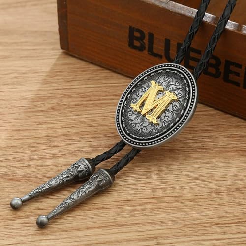 Image of HUABOLA CALYN Bolo tie for Men, Western Cowboy Golden Alphabet Initial Letter ABCDJMR to Y Costume Bolo ties Neckties