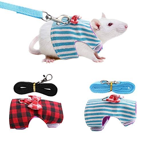 Image of 2 Pieces Guinea Pig Clothes Baby Ferret Rats Hamster Soft Mesh Harness Leash Vest Set with Bell for Guinea Pigs, Hamster, Ferret, Rabbit, Chinchilla and Similar Small Animals