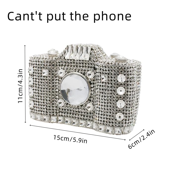 Image of UMREN Novelty Crystal Camera Shaped Clutch Purse for Women Sparkly Rhinestones Evening Clutch Bag Glitter Bridal Prom Handbag