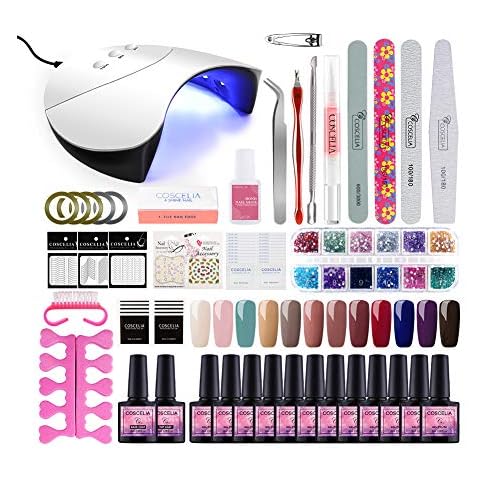 Gel Nail Polish Starter Kit Nail Art 36W UV Lamp LED Dryer 12 Colors Soak Off Gel Polish Base Coat Top Coat Manicure Tools Nail Art Design Cover