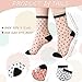 Jspupifip 10 Pairs Sheer Ankle Socks with Striped, Plaid, Mesh, Dot, Bow Patterns - Black See Through Transparent Socks for Women & Girls
