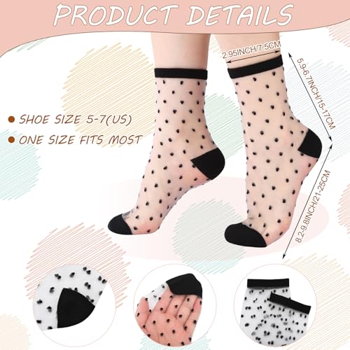Jspupifip 10 Pairs Sheer Socks Striped Plaid Mesh Dot Bow See Through Transparent Socks for Women Girls3