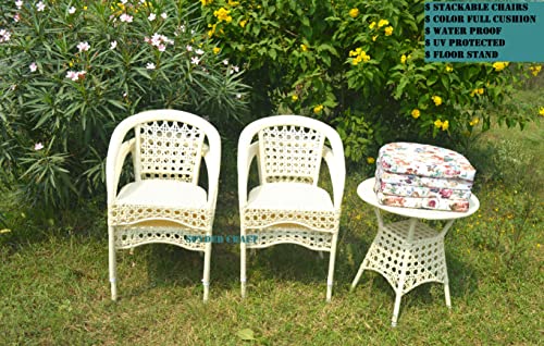 Image of Anaya Decor D-8 Chairs Table Set 4+1 Wicker Patio Furniture Sets 4 Chair and 1 Table with Cushions for Garden Balcony Bedroom Powder Coated Frame Uv Protected Wicker (White)