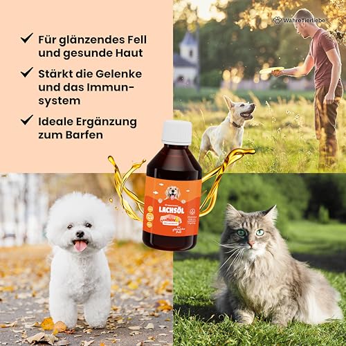 Wahre Tierliebe Lachsöl aus 100% atlantischem Lachs I Fischöl mit Reichhaltigen Omega 3 & 6 Fettsäuren als Perfekte Nahrungsergänzung, Made in Germany