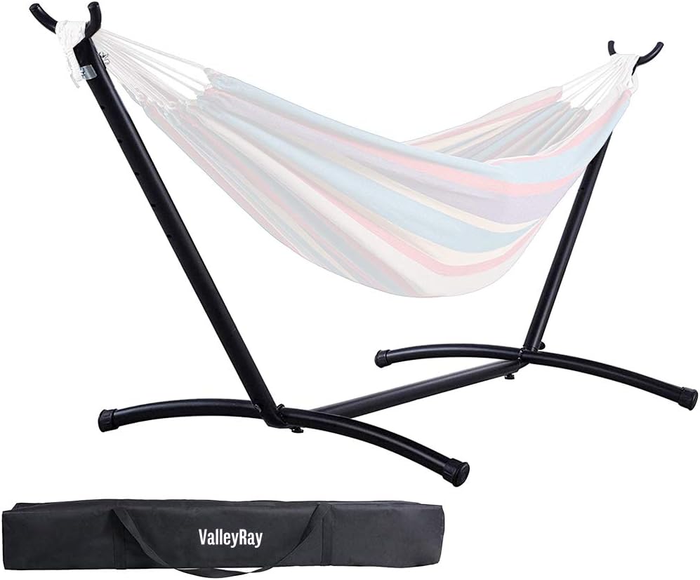 VALLEYRAY Hammock Stand Portable Heavy Duty Steel Stand Only for Outdoor Patio Backyard Indoor Bedroom with Carrying CaseWeather-Resistant Finish 450lb. Capacity 9ft